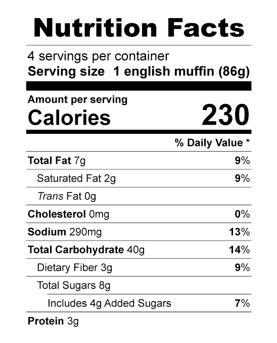 Nutrition Facts for Chocolate Chip Allergen Friendly English Muffins 4/Pack