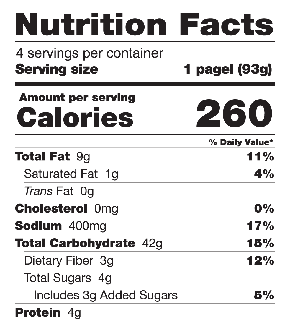 Nutrition Facts for Sunflower Pagels 4/Pack *LIMITED EDITION*